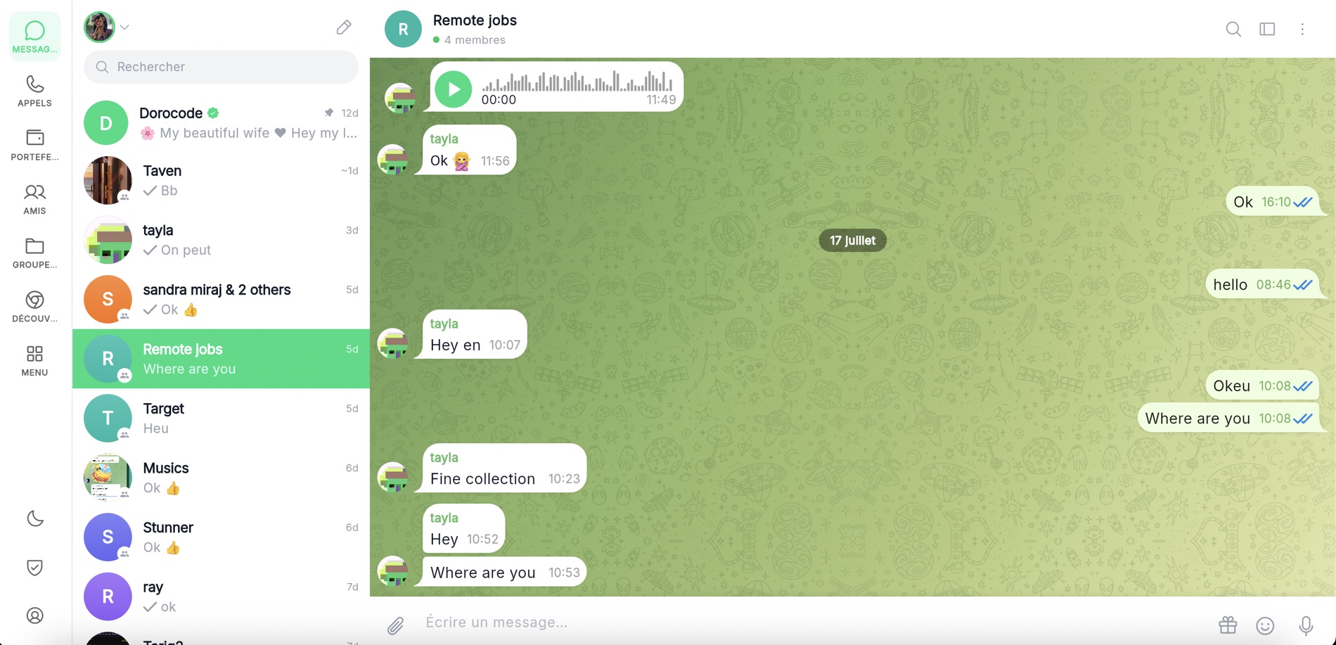 KeepBolt desktop app showing the Remote jobs group chat