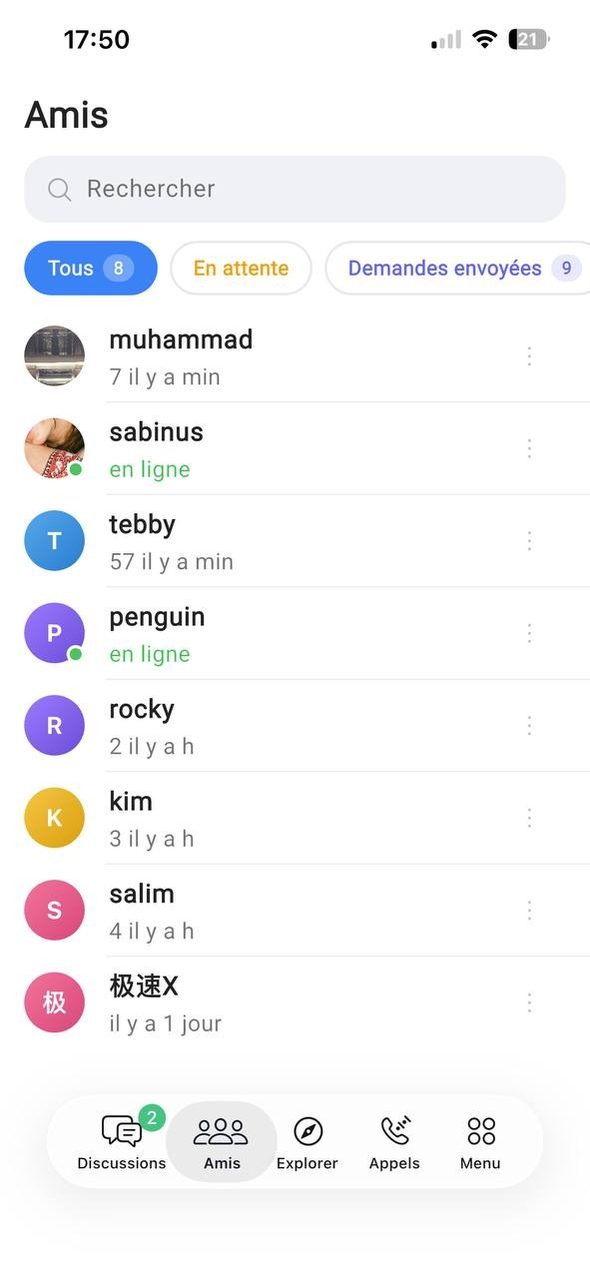 Friends list with filters