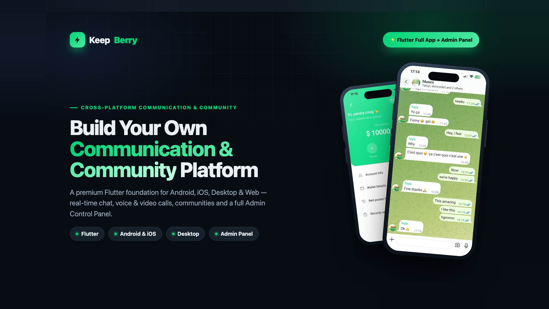 KeepBerry - Flutter Chat, Social and Community App